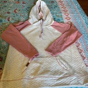 Hoodie sweatshirt. Rose color with white.